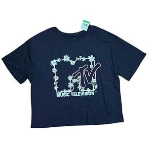 NWT Love Tribe MTV Music Television Graphic Crop Tee Black Womens L